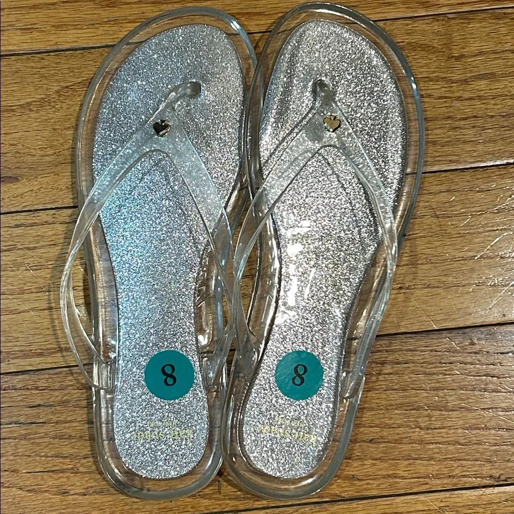 NWOT Kate Spade Clear Glitter Flip Flops size 8 - Picture 1 of 5